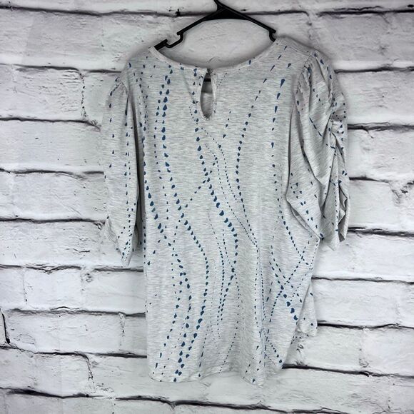 Democracy Gray Blue Ruched Sleeve Blouse Women’s 2X Abstract Dot Print - Picture 4 of 6